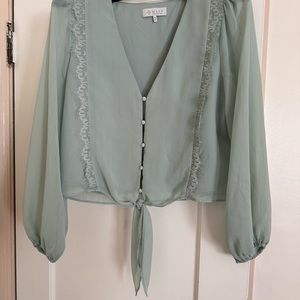 Wayf sage blouse with button and lace detail M